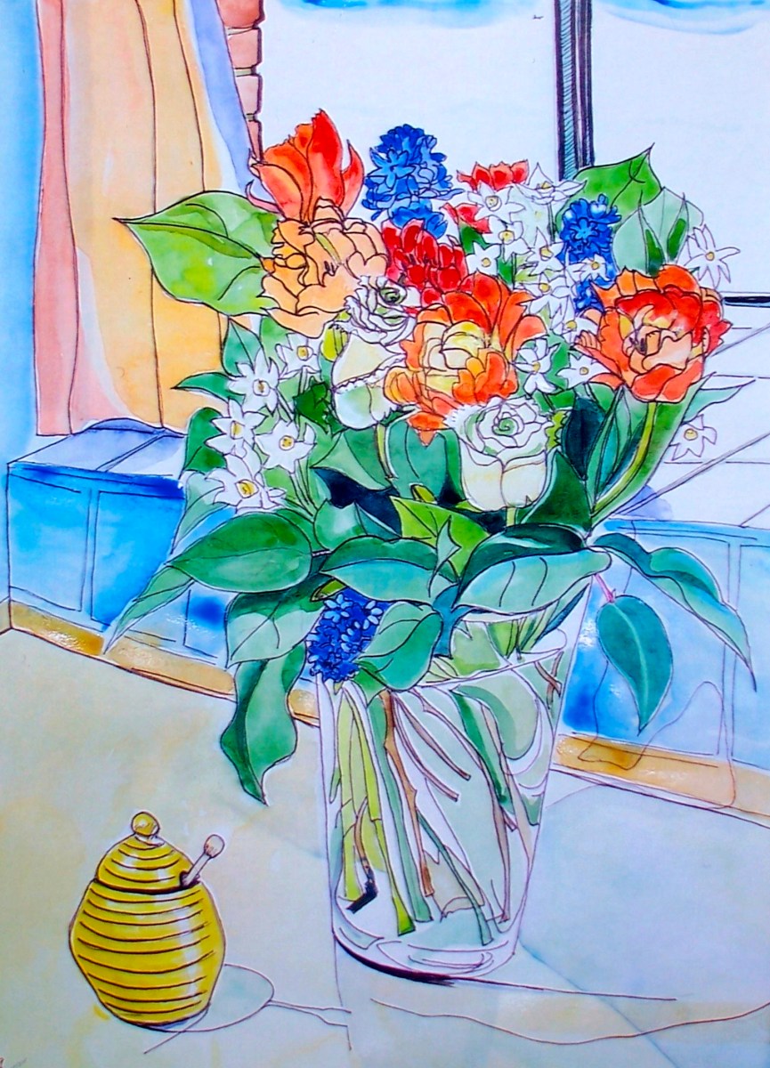 Flowers and honeypot.