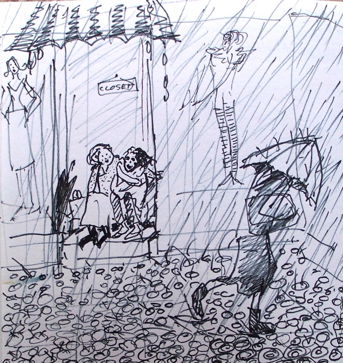 Sudden downpour on way to work.